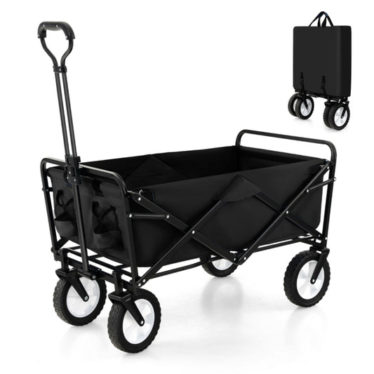 Chariot pliable - Capacité jusqu'à 68 kg - Avec poignée de poussée et de traction réglable, porte-gobelets et cadre en acier - Noir