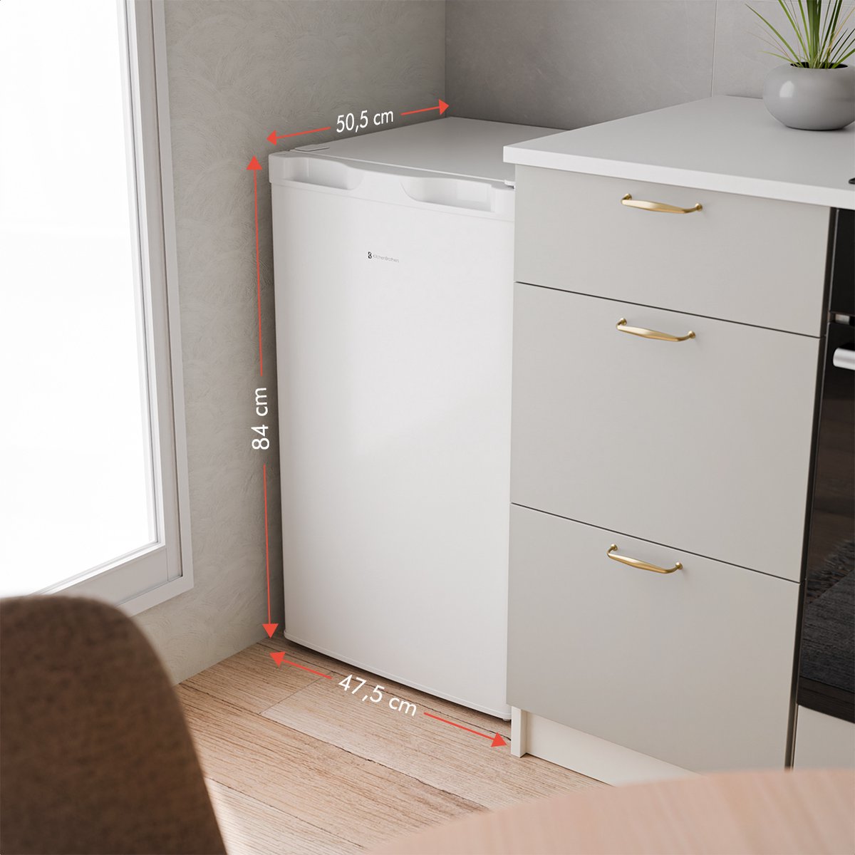 KitchenBrothers Freezer - 64L - Compact Table Top - 3 tiroirs de congélation - Congélateur - Freestanding - White