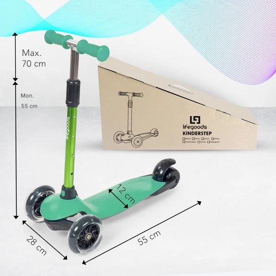 Trottinette enfants - LifeGoods -  2-5 ans - 3 roues LED lumineuses - Hauteur réglable  - Vert