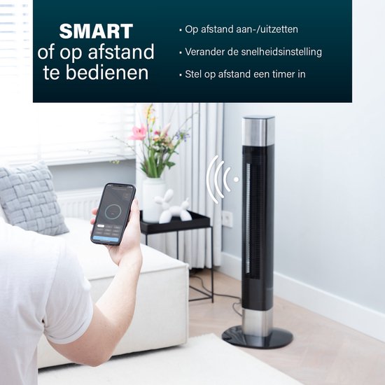 Ventilateur colonne intelligent – Sans pales – Avec application et télécommande – Minuterie – Économe en énergie – Princess 358280 – Noir