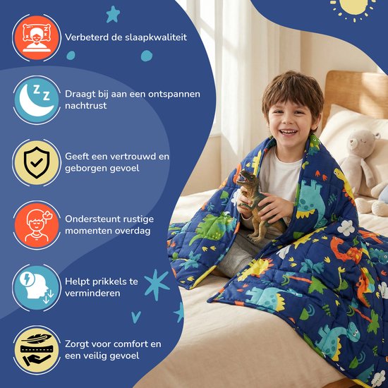 Vonia Couverture lestée Enfant 3,2 kg - Couverture lestée - 104 x 152 cm - Coton - Dino