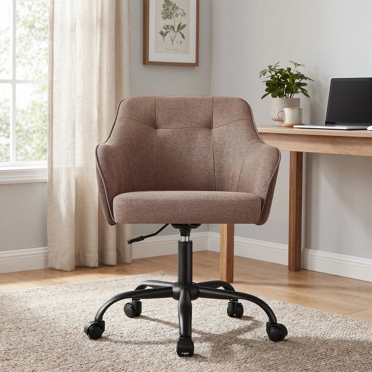 Chaise de bureau ergonomique Ochama - Réglable et pivotante - Tissu respirant - 64 x 64 x 78-88 cm - Marron