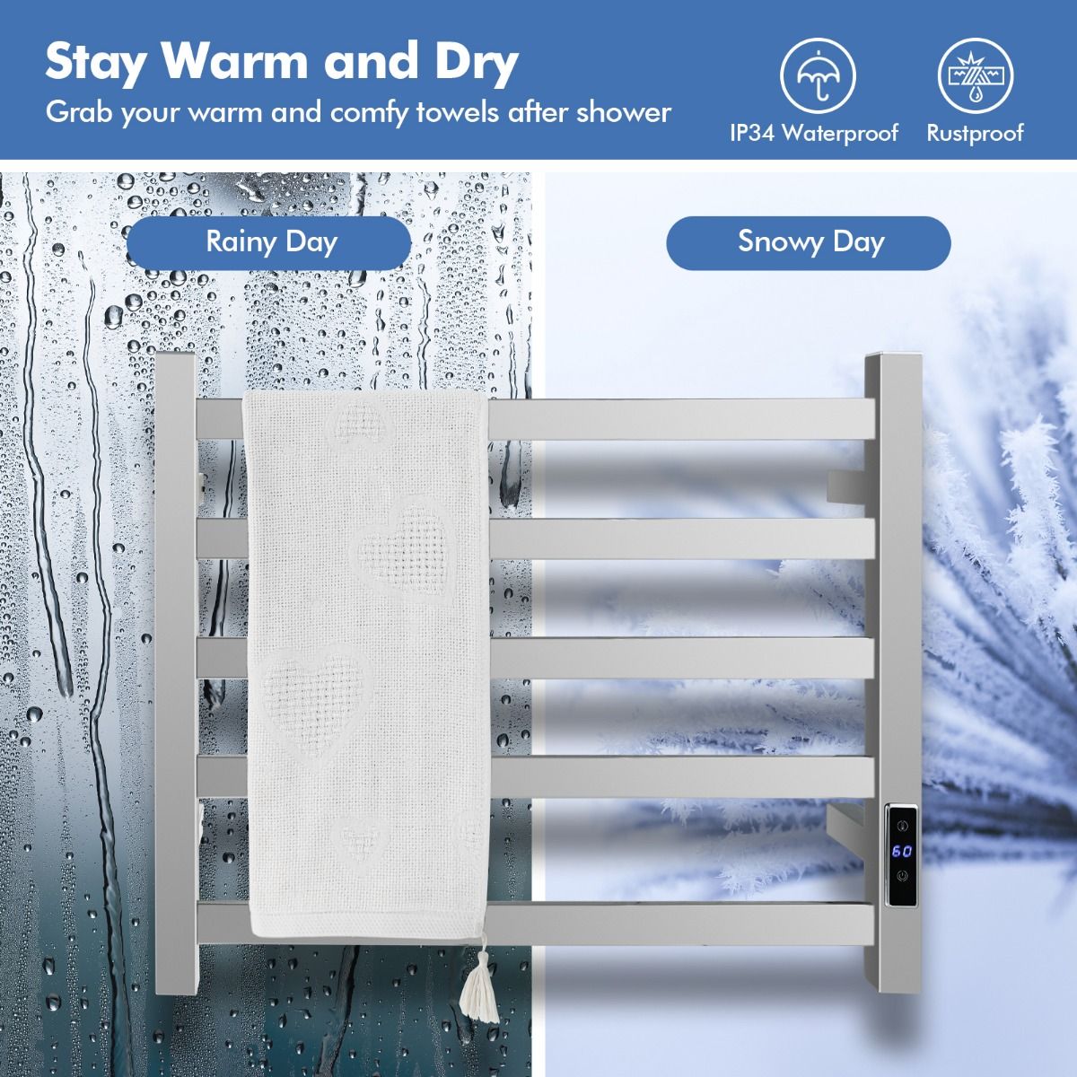Chauffe-serviettes Coast - jusqu'à 60°C - 55 x 11 x 45 cm - Silver