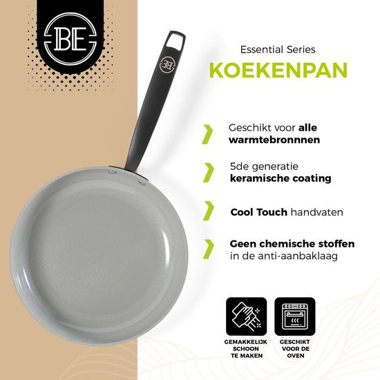 BE Living Essential Poêle à frire - Ø 28 cm - Céramique - Sans PFAS - Induction - Blanc