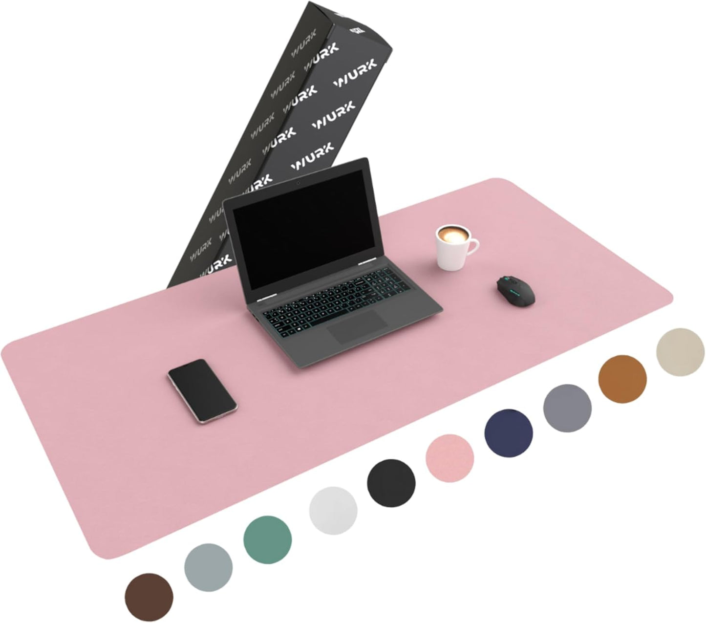 WURK Tapis de bureau professionnel - 120 x 60 cm - Tapis de souris XXL - Tapis de bureau en cuir synthétique - Grand tapis de bureau - Rose