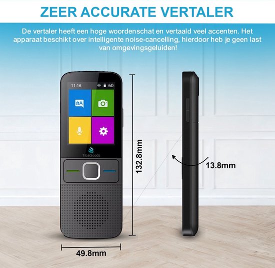 TibaGoods - Ordinateur de traduction - Appareil de traduction - Noir - Traducteur intelligent - 137+ langues - Traducteur portable - Longue durée de vie de la batterie