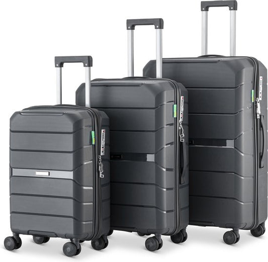 SKYCASES Urban Adventurer - Ensemble de valises - 3 pièces - Serrure à chiffres - 232L - Roues pivotantes - Valise de voyage avec serrure de valise - Légère - Gris foncé