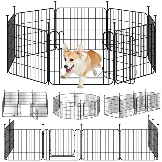 Yaheetech Parc à chiots - 8 panneaux - avec porte - pliable - 50 cm de haut - Parc à chiens - noir