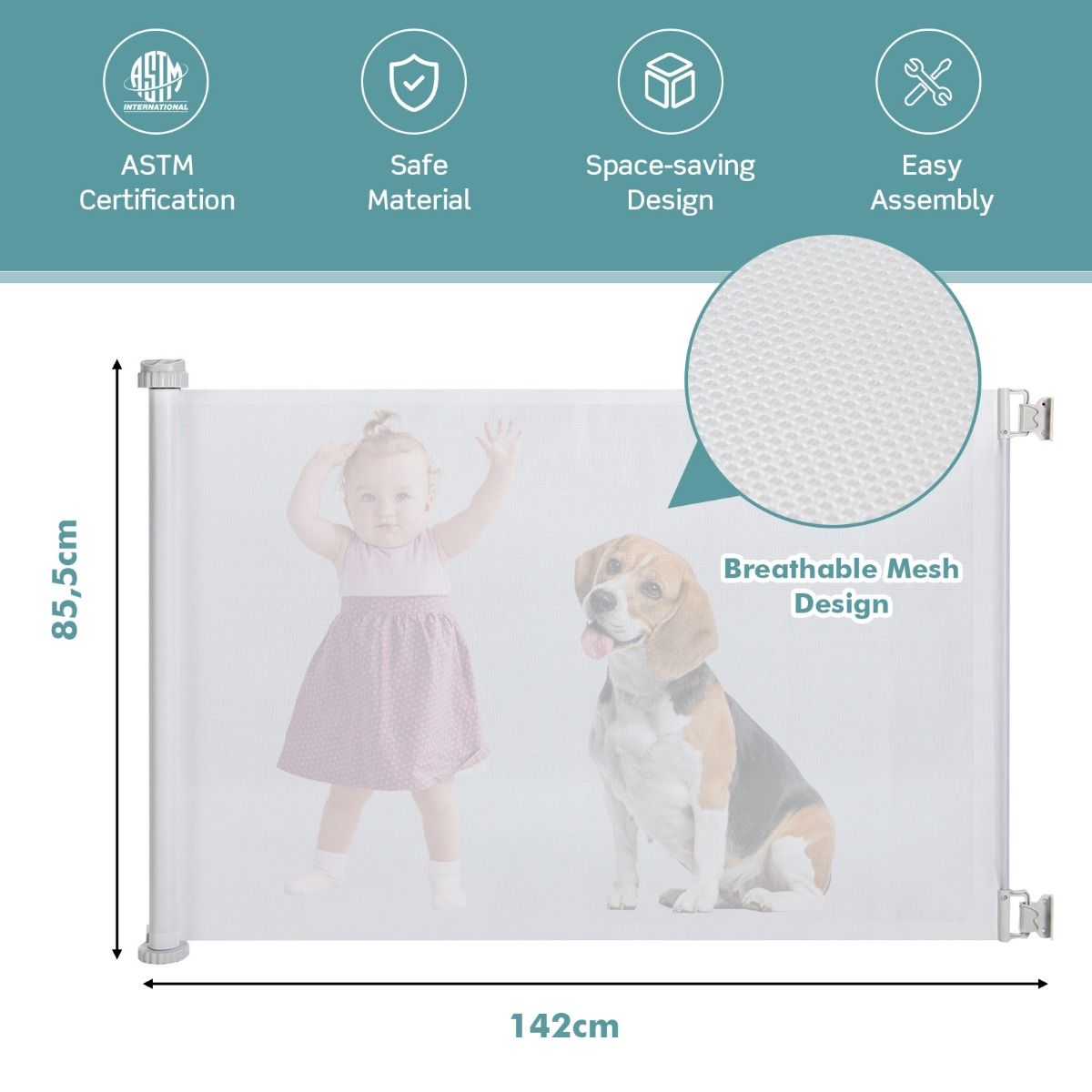 Coast Barrière de bébé - Extensible - 6-24 mois - 132 x 85,5 cm - Blanc