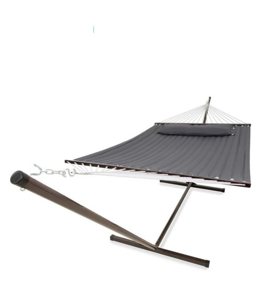 Hamac - Vita5 - Avec support et poteau d'écartement - 2 personnes - Coussin amovible - Résistant aux intempéries - Gris foncé