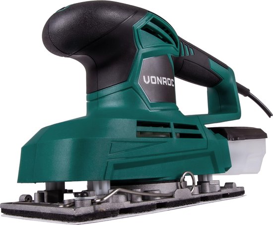 Ponceuse orbitale VONROC 240W - 90x187mm - Avec bac de récupération des poussières et 12 morceaux de papier de verre