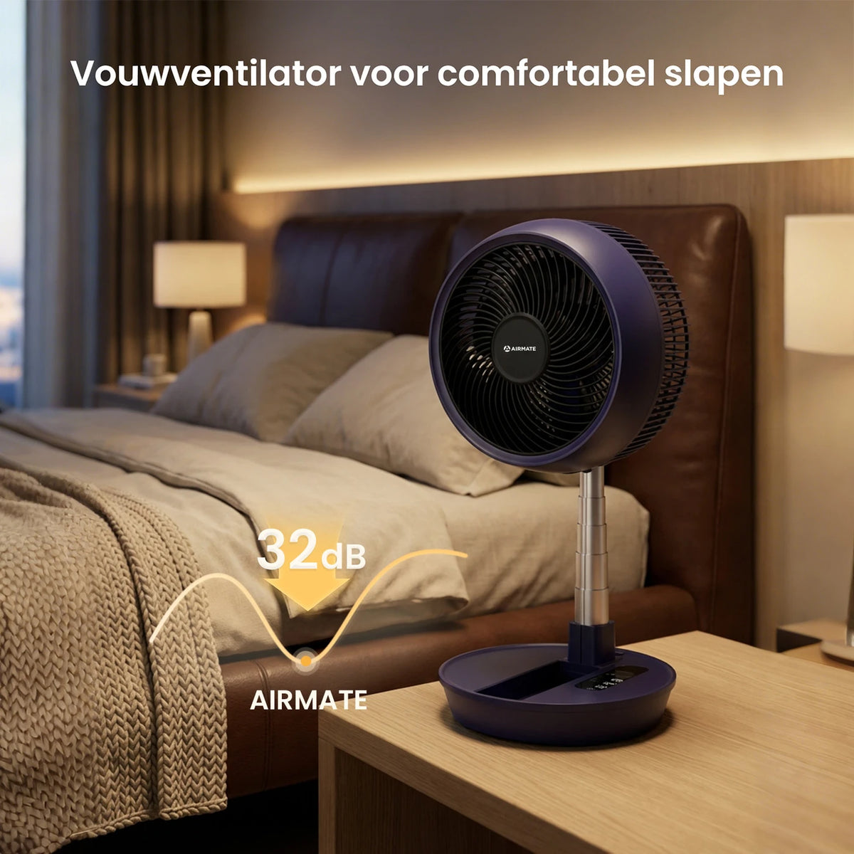 Ventilateur à circulation d'air pliable Airmate - Silencieux (32 dB) - Moteur à courant continu - Télécommande - 280 x 280 x 215 mm