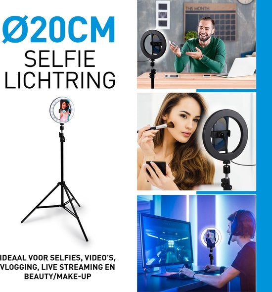 Lampe annulaire Grundig avec trépied et support de téléphone - réglable jusqu'à 210 cm - convient pour TikTok et YouTube - 3 modes d'éclairage
