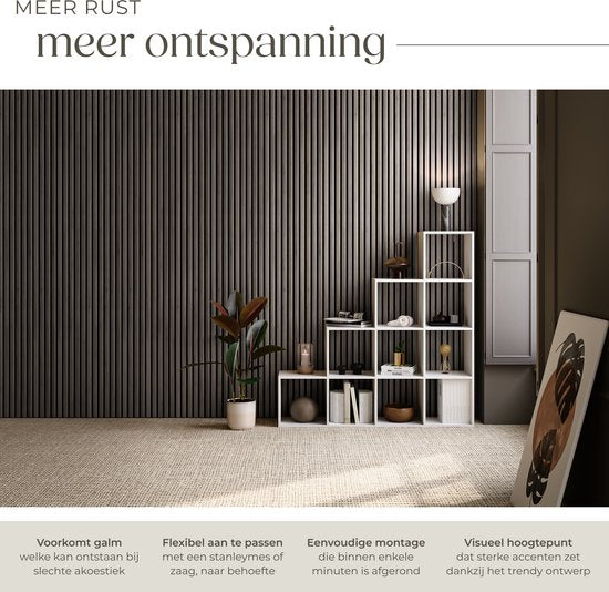 tectake® Acoustic Panels - Lot de 4 - Panneau mural acoustique - 60 x 120 cm - 2,88 m² - Panneaux muraux à taille réglable - Mur à lattes en MDF et placage bois - Isolation acoustique - Décoration murale élégante - Installation facile - Gris chêne