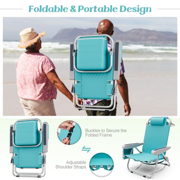 Costway Chaise de plage - pliable et réglable - max 150 kg - 66 x 65 x 78 cm - Bleu