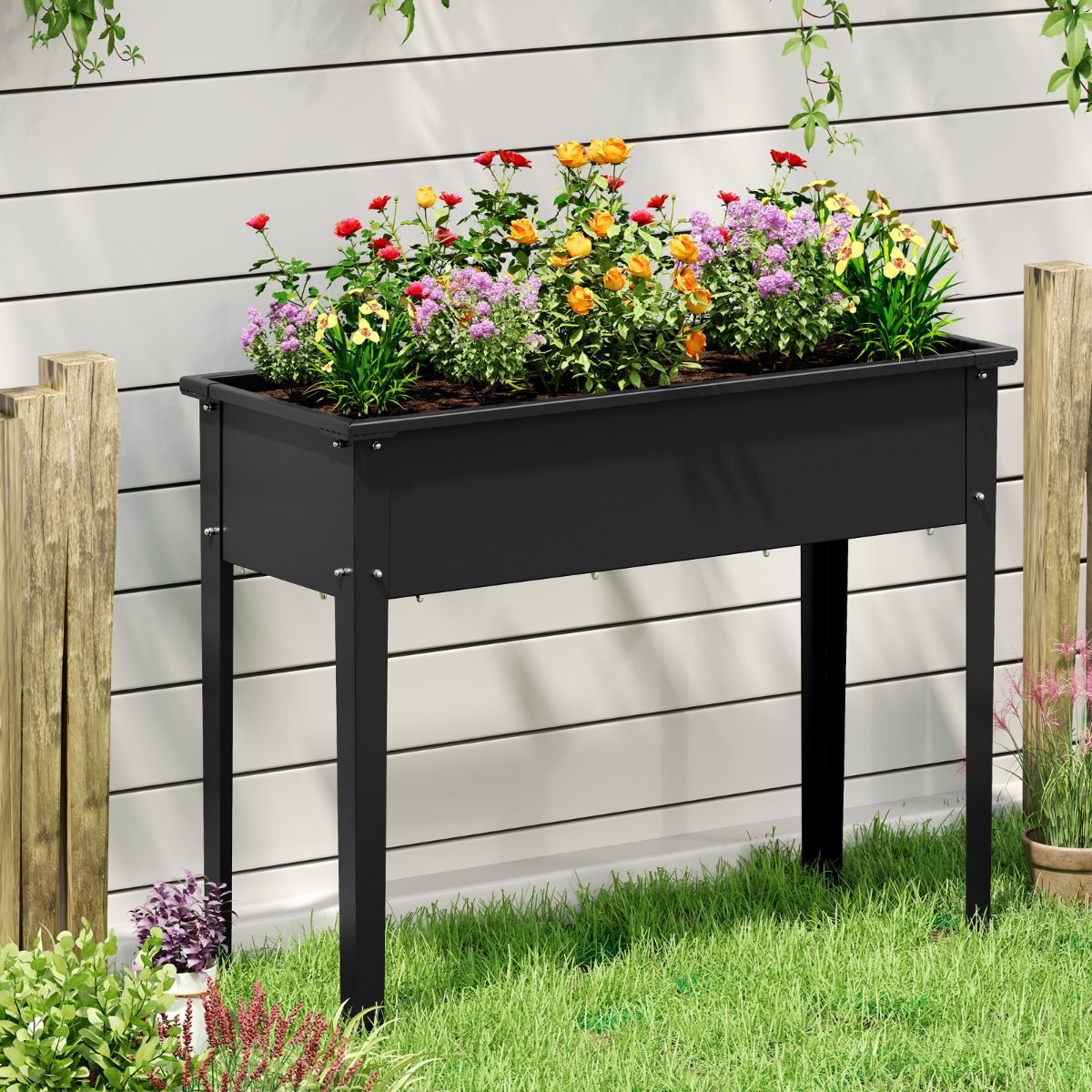 Jardinière surélevée Coast - jardinière en métal avec pieds - trous de drainage - noire - 100 x 40 x 80 cm