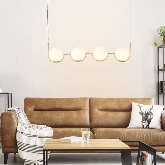 Lampe suspendue Brilliant Glint 4 flammes bois/verre de laiton/métal 4x D45, E14, 40 W, Convient pour une lampe suspendue (non incluse)