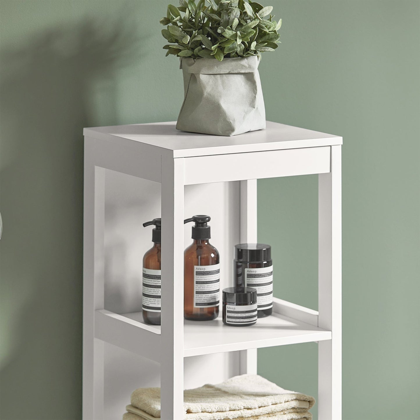 SoBuy Meuble de salle de bain haut avec repose-pieds - 2 tiroirs - acier - 30x30x144cm