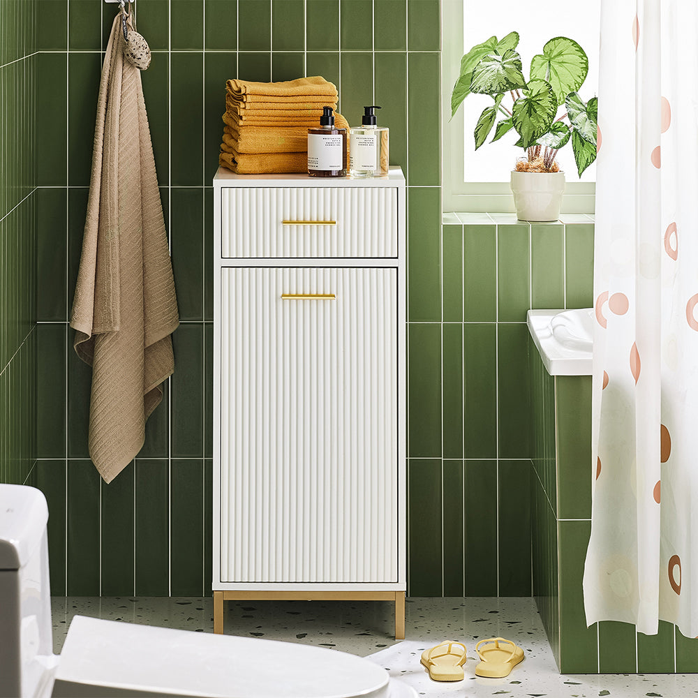 SoBuy Meuble de salle de bains - avec tiroir et panier à linge amovible - max 24 kg - 40 x 40 x 95 cm - blanc