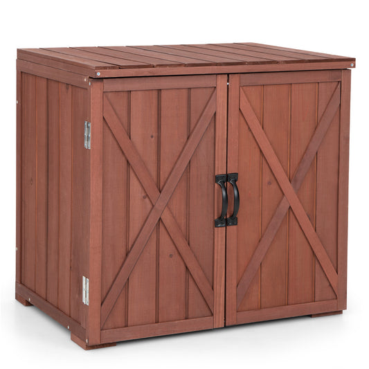 Armoire à outils Coastal en pin massif avec doubles portes et poignées de porte pratiques Marron