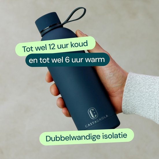 Bouteille d'eau Castagnola - Bouteille à boire en acier inoxydable 500 ML - Thermos en acier - Bouteilles à boire pour adultes - Double paroi - Bleu foncé