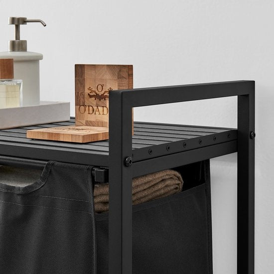 O'DADDY® Panier à linge 2 compartiments - trieur de linge extensible avec étagère - 73 x 33 x 72 cm - métal - gris foncé