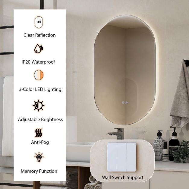 Coast Miroir à Led dimmable pour salle de bain - Miroir mural - 80x50 cm