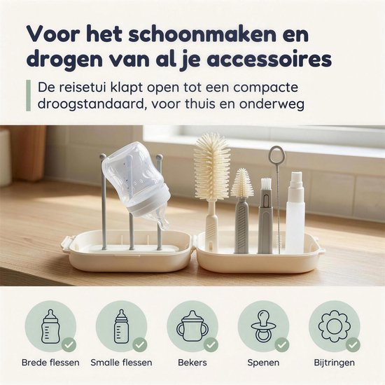 Kit de brosses pour biberons Numsy « On The Go » - Brosse pour biberon en silicone - Brosse pour biberon longue