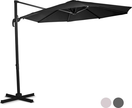 VONROC Premium Floating Parasol Bardolino Ø300cm - Base transversale et housse de protection incluses - Parasol rond - Orientable à 360° - Inclinable - Toile résistante aux UV - Noir