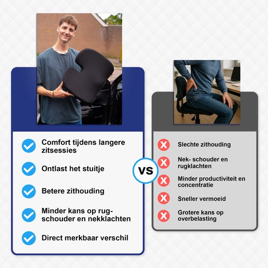 Coussin d'assise étanche - Coussin d'assise orthopédique avec bande - Coussin rebondissant pour siège douloureux - Coussin coussin ergonomique - Siège d'appoint voiture - Siège d'appoint - 45cm