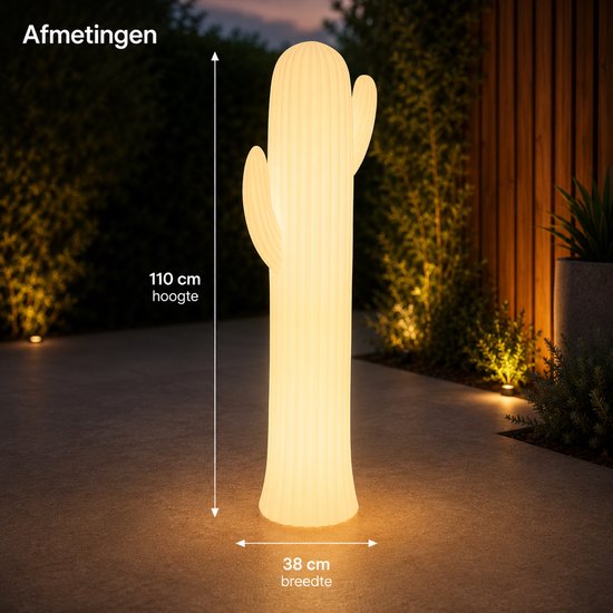 Lampe de jardin LED solaire XXL Smartwares – 110 cm - RGB - Éclairage décoratif d'extérieur « Cactus » - Lampe de fête - Far West - Avec télécommande et capteur - Lampe d'extérieur – Changement de couleur – Commande tactile – Allumage automatique – 6 à 8