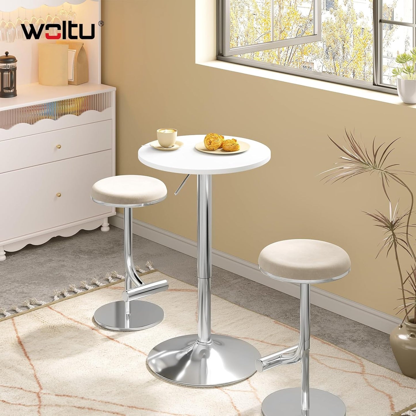 Table de bar réglable WOLTU - Ø 52 cm - Hauteur 70-91 cm - Pivotante - Pied chromé Ø 45 cm