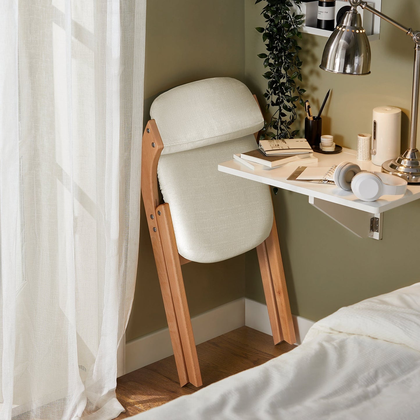 SoBuy Chaise pliante en bois avec assise rembourrée - 47x57x79 cm - Hêtre - Blanc