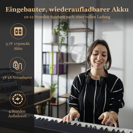 Coast e-keyboard pliable pliable avec 88 touches rétro-éclairées clavier numérique clavier numérique noir