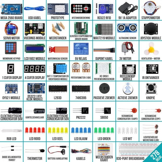 Kit de démarrage Strex pour Arduino Extra Large, ATmega2560, 278 pièces, dans une boîte de rangement
