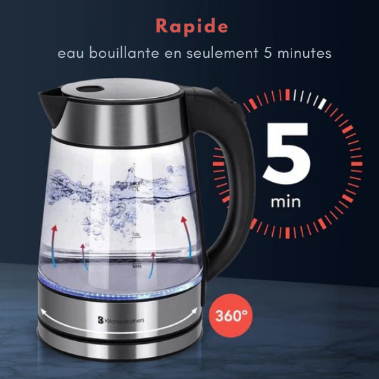 Bouilloire électrique - KitchenBrothers - 1,7L - 2200W - Verre - Acier Inoxydable