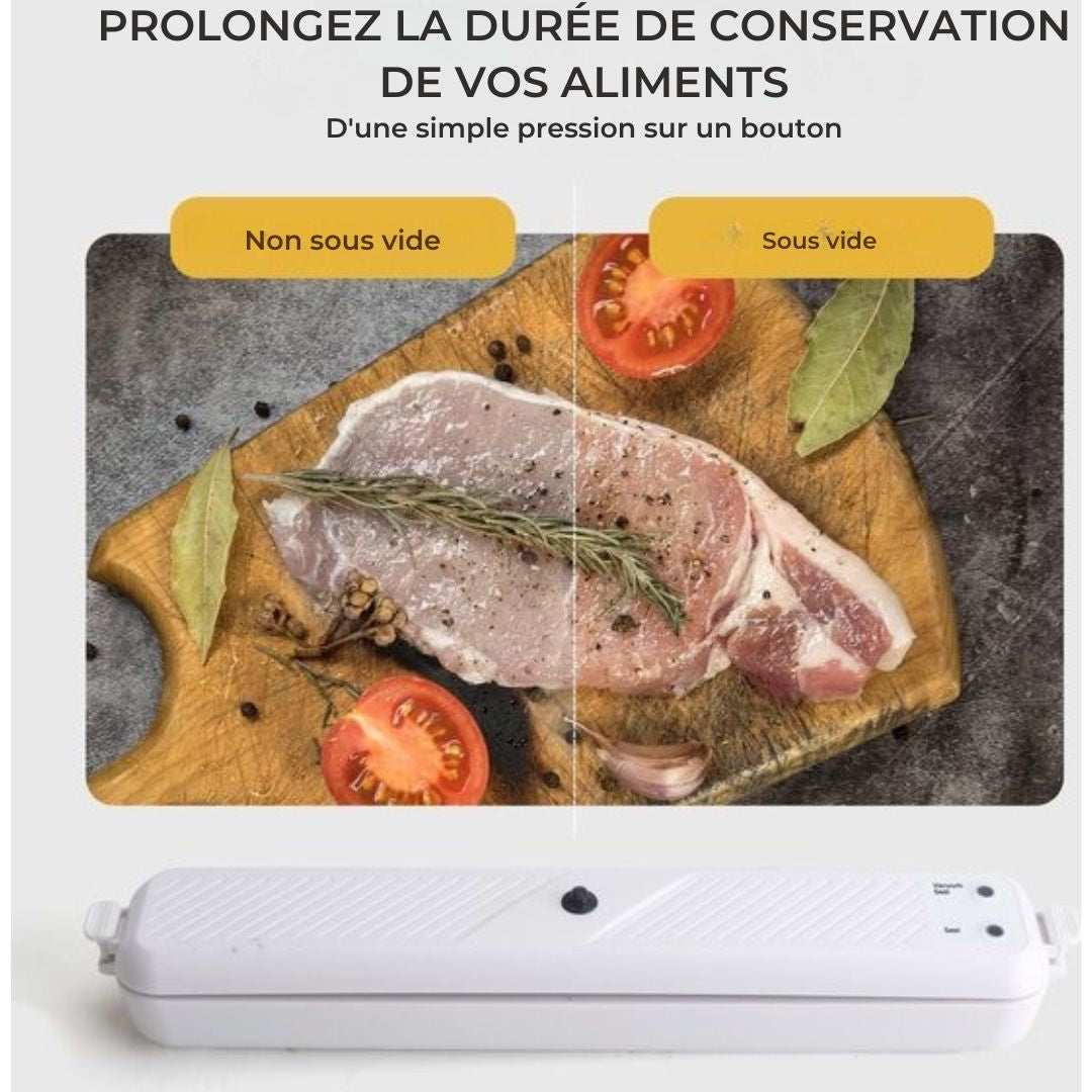 Machine à emballer sous vide Gtrise - 10 sachets sous vide - Simple - Pour tous types d'aliments - blanc