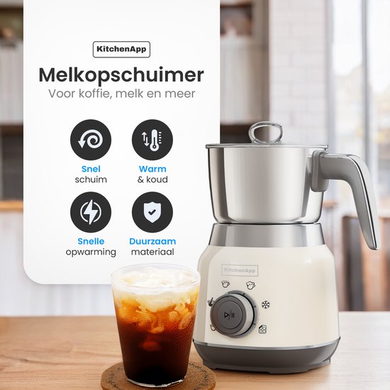 KitchenApp Retro Milk Frother carafe en acier inoxydable - Sans PFAS - Lavable au lave-vaisselle - Beige