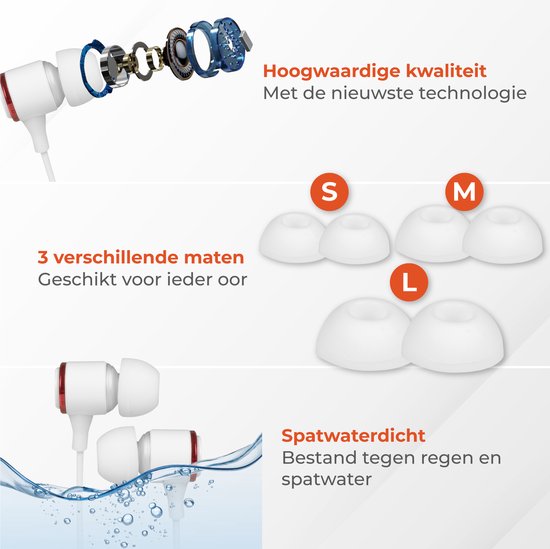 Nuvance - Ecouteurs avec fil - Connexion jack 3,5 mm - Ecouteurs avec fil - Ecouteurs intra-auriculaires avec fil et microphone - Blancs