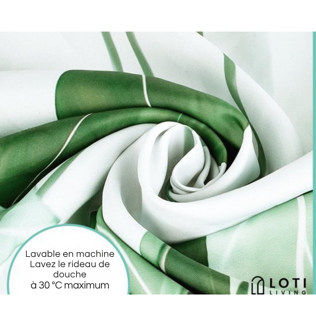 Rideau de douche anti-moisissure Loti Living - Anneaux inclus - 100% Polyester - 120x200 cm - Blanc/vert