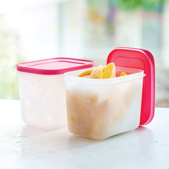 Tupperware Freezer Mates, lot de 2 - Set de boîtes pour le congélateur - Barquettes alimentaires pour le congélateur - Sans BPA - 2 x 1,1 litre - Rose