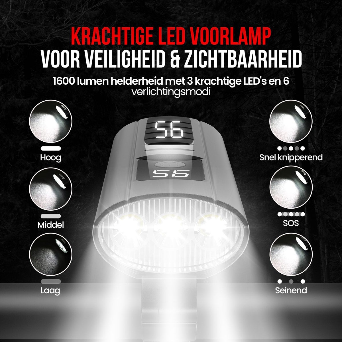 Strex Bicycle Light Set - LED 1600 Lumen Front and Rear Light - USB Rechargeable - Waterproof - Includes Powerbank function