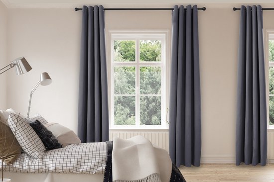 Rideau LIFA LIVING - Gris - Occultant et insonorisant - Rideaux à anneaux - 100 % polyester - 150 x 250 cm - 1 pièce