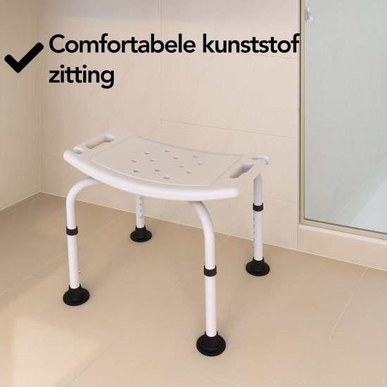 Brixy Tabouret de douche - Réglable en hauteur - Chaise de douche - Antidérapant - Avec support de pommeau de douche - Max. 150 kg - Blanc