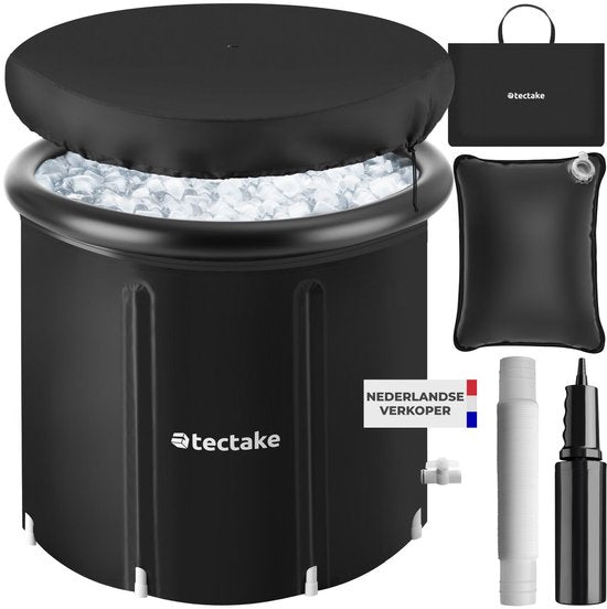 tectake® Bain de glace Helsinki - Ice Bath - Bain assis - Ø 75 x 75 cm - 320 litres - Cuve de glace pliable avec armature en aluminium et housse - Triple isolation - Bain de trempage avec sac de transport, coussin d'eau et pompe inclus