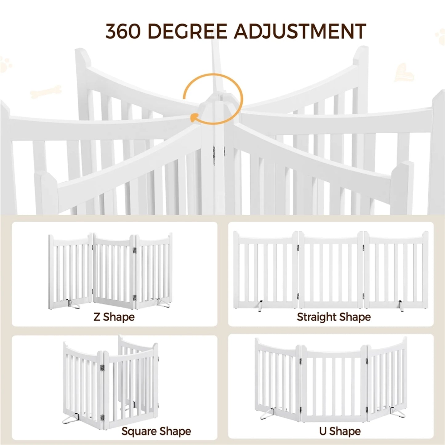 Yaheetech Dog Gate White 3-Piece - Equipée de charnières à 360°, de deux pieds en métal et de capuchons en mousse EVA - Pour les escaliers et la cuisine - MDF blanc et métal - 152 x 60.5 x 2 cm