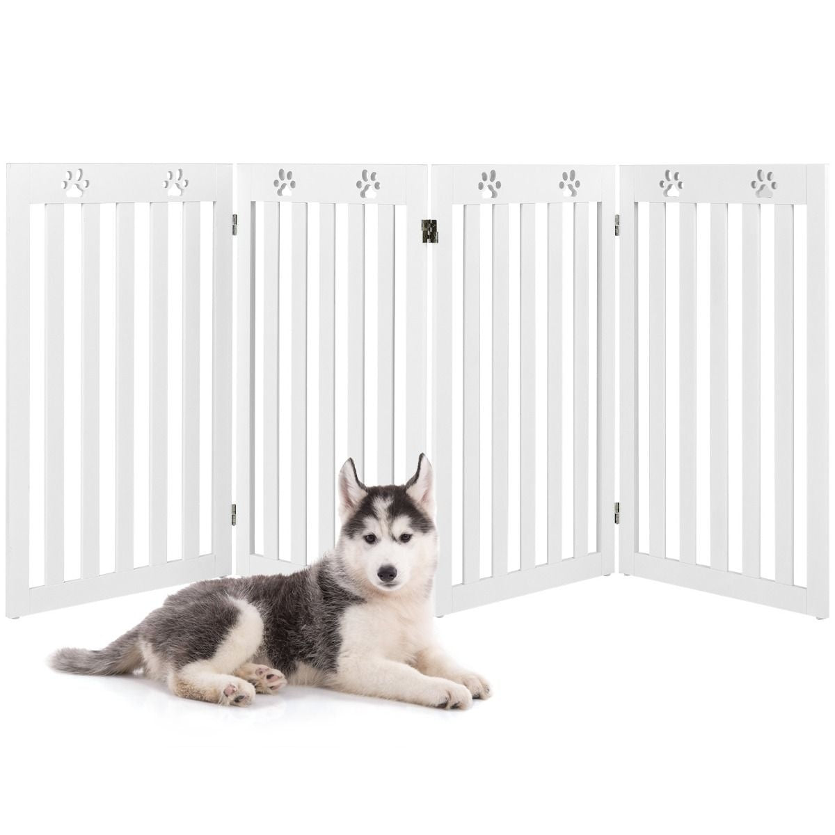 Clôture pour chien en bois autoportante Clôture pour chien pliable en 3 parties avec charnières flexibles Blanc