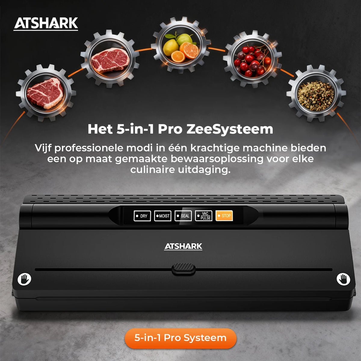 Machine à emballer sous vide Atshark VS6615H - 5-en-1 - 40 sachets sous vide - Compacte