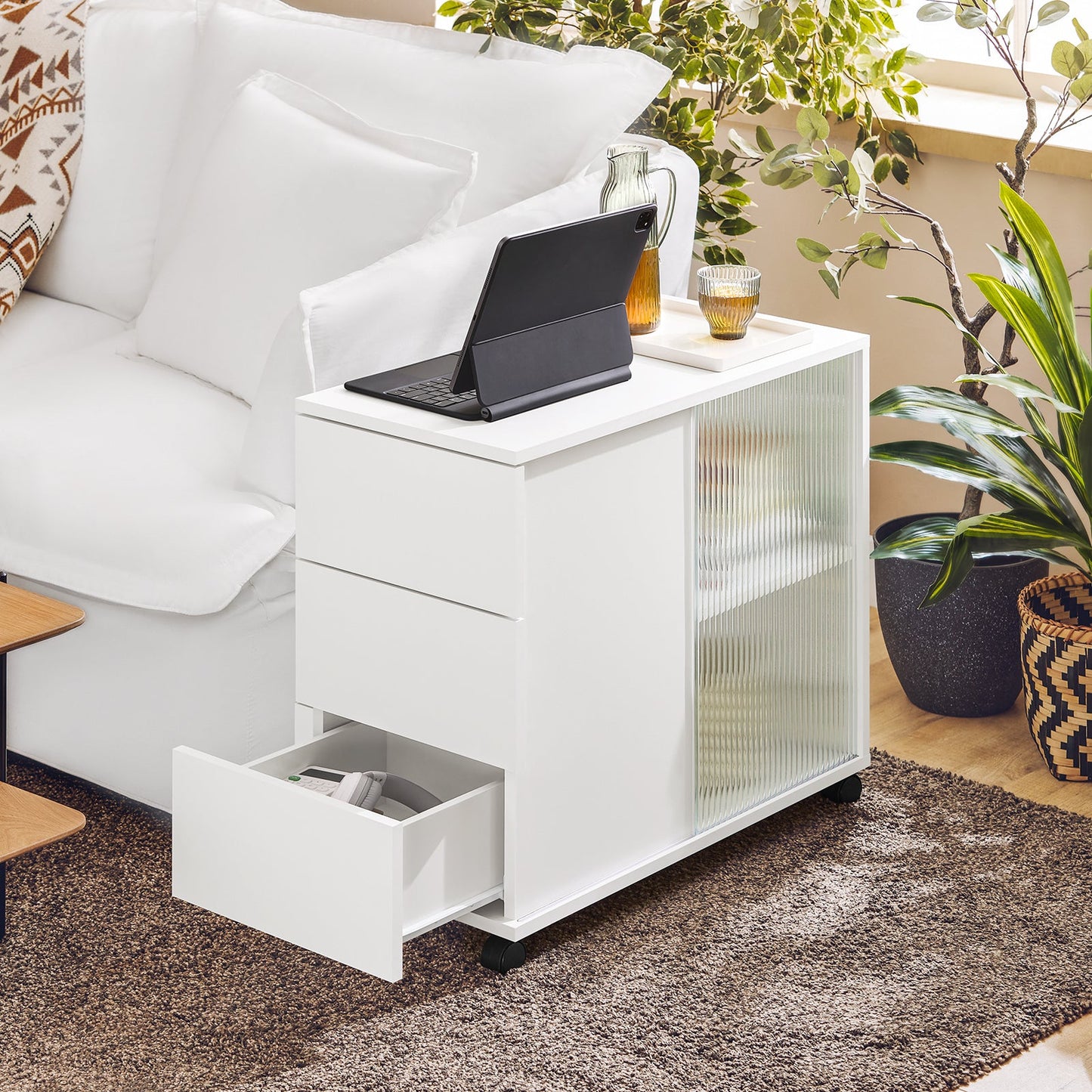 SoBuy Buffet à roulettes FBT141-W - 3 tiroirs - 70 x 35 x 61 cm - Blanc