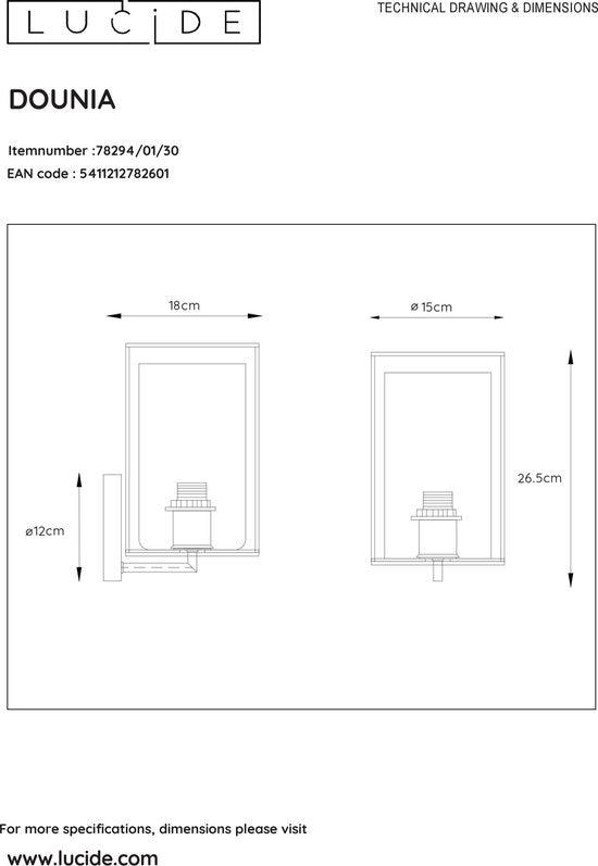 Applique murale Lucide DOUNIA - Ø 15 cm - E27 - Noir